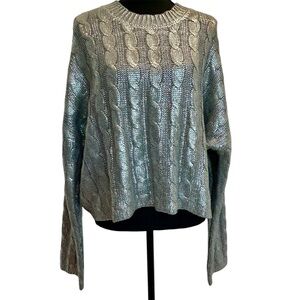 Moon & Madison silver metallic foil cable knit sweater round neck long sleeve L